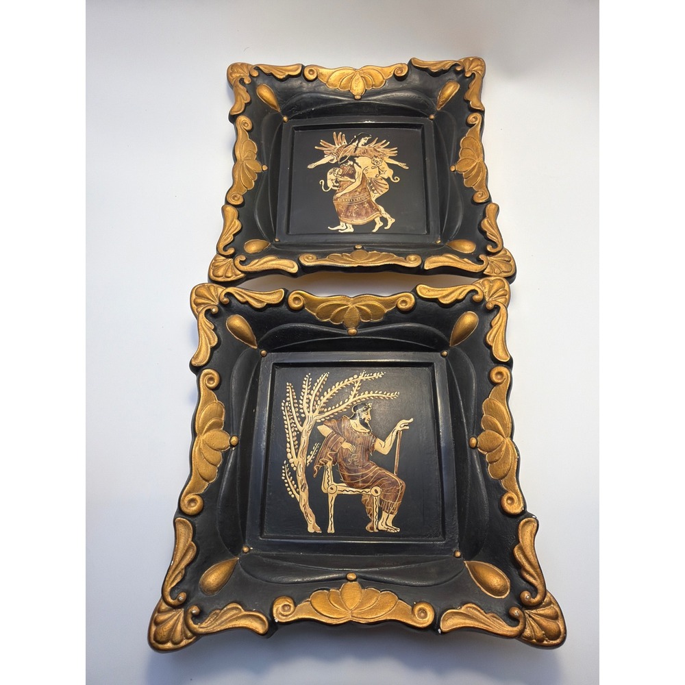 Vintage Greek Mythology Wall Plaques Set of 2 Black Gold Classical Art Decor